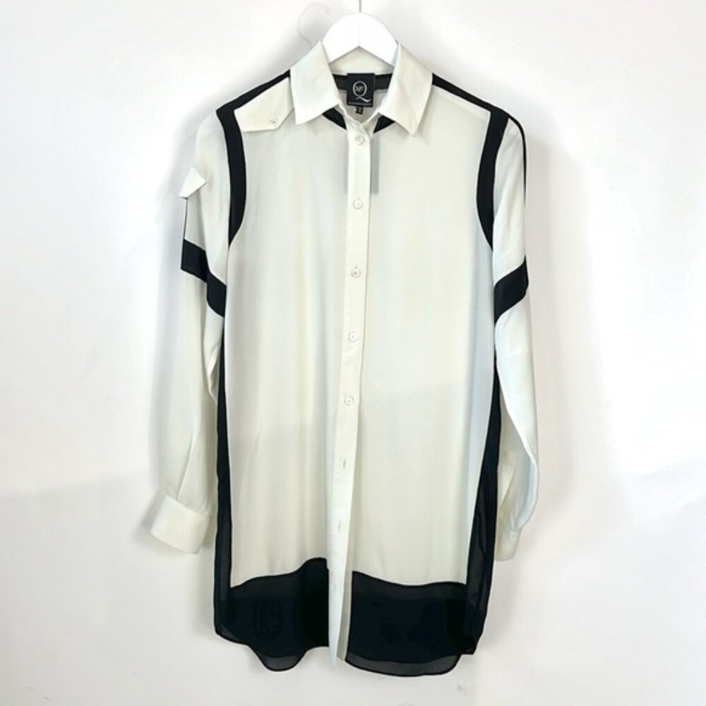 McQ Alexander McQueen Ivory and Black Two-Tone Buttoned Blouse